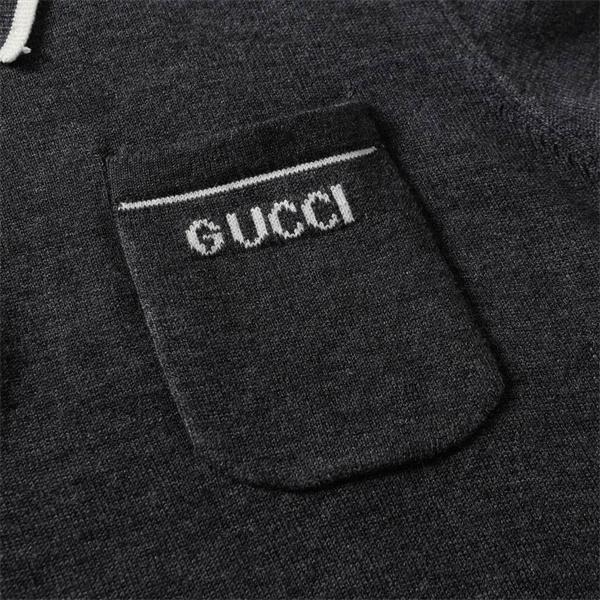 GUCCI コピー ロゴ入り ポロカラー ニット トップス グレー 長袖 シンプル カジュアル グッチ