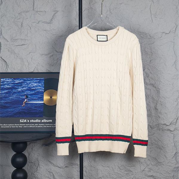 GUCCI コピー トリコロールライン ケーブル編み クルーネック ニット アイボリー グッチ