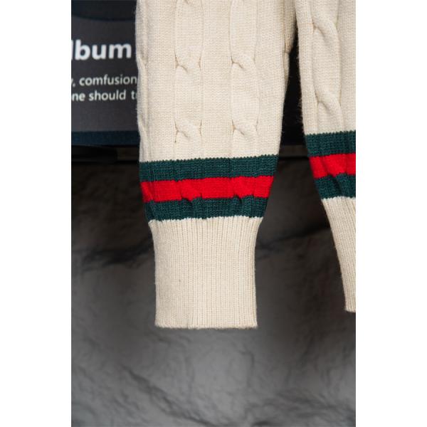 GUCCI コピー トリコロールライン ケーブル編み クルーネック ニット アイボリー グッチ