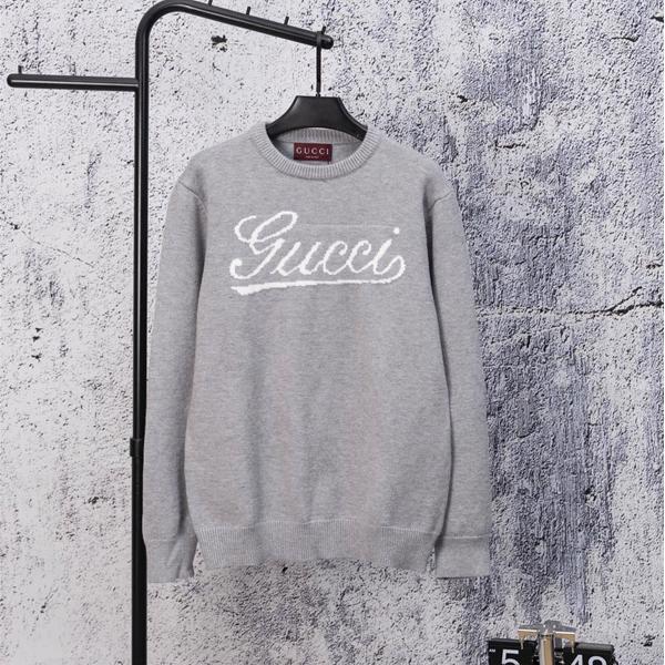 グッチ スーパーコピー ロゴ刺繍 クルーネック スウェット ニット グレー メンズ シンプル GUCCI