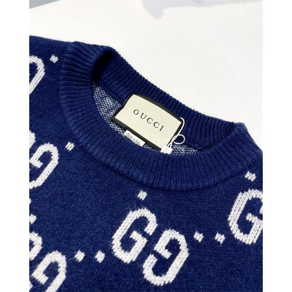 GUCCI コピー GG総柄 クルーネック ニット セーター ネイビー モノグラム 新登場 グッチ