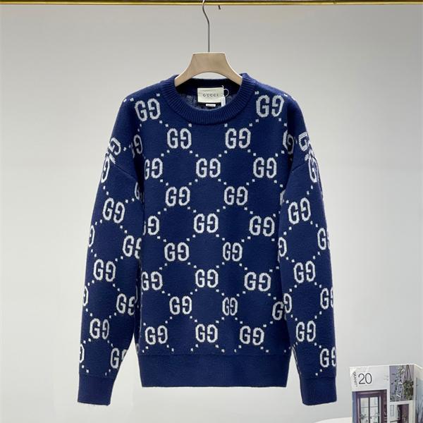 GUCCI コピー GG総柄 クルーネック ニット セーター ネイビー モノグラム 新登場 グッチ