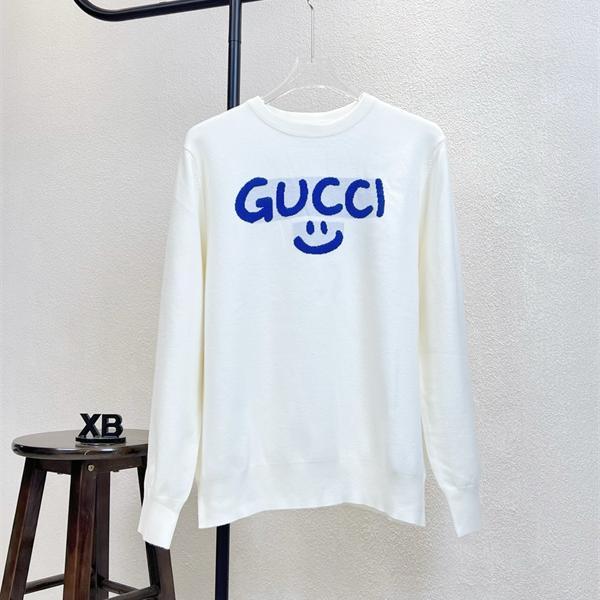 グッチ スーパーコピー スマイルロゴ クルーネック ホワイト ニット セーター プレミアム GUCCI