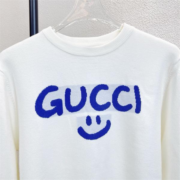 グッチ スーパーコピー スマイルロゴ クルーネック ホワイト ニット セーター プレミアム GUCCI