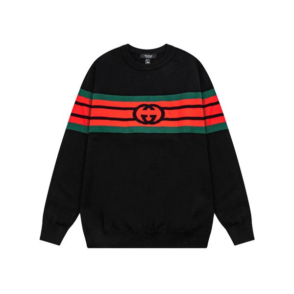 グッチ スーパーコピー クラシックライン ブラック ニット セーター レッド＆グリーン かっこいい GUCCI