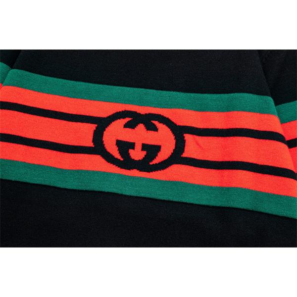 グッチ スーパーコピー クラシックライン ブラック ニット セーター レッド＆グリーン かっこいい GUCCI