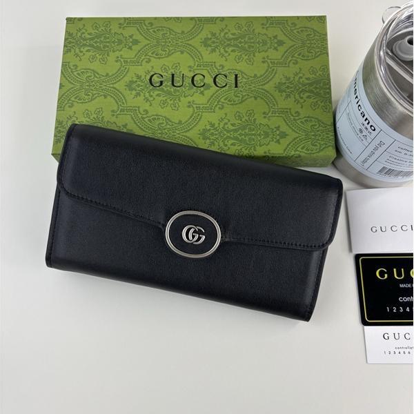 GUCCI スーパーコピー 長財布 高品質 ブラックレザー GGロゴ付き 上品 エレガント グッチ