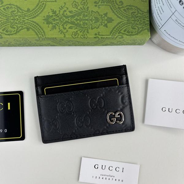 GUCCI スーパーコピー カードケース マーモント GGロゴ型押し ブラックレザー コンパクト グッチ