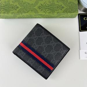 グッチ コピー 二つ折り財布 GGキャンバス ネイビー×レッドライン モダン 落ち着いた 上品 デザイン GUCCI