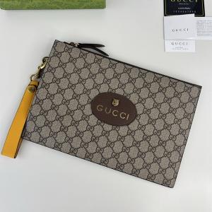 グッチ コピー 財布 GGスプリーム ブラウン イエローストラップ モダン 高品質 エレガント GUCCI