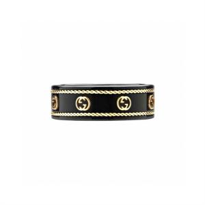 GUCCI コピー リング ブラックエナメル ゴールドGGロゴ 上品 高級 クラシック お洒落 グッチ