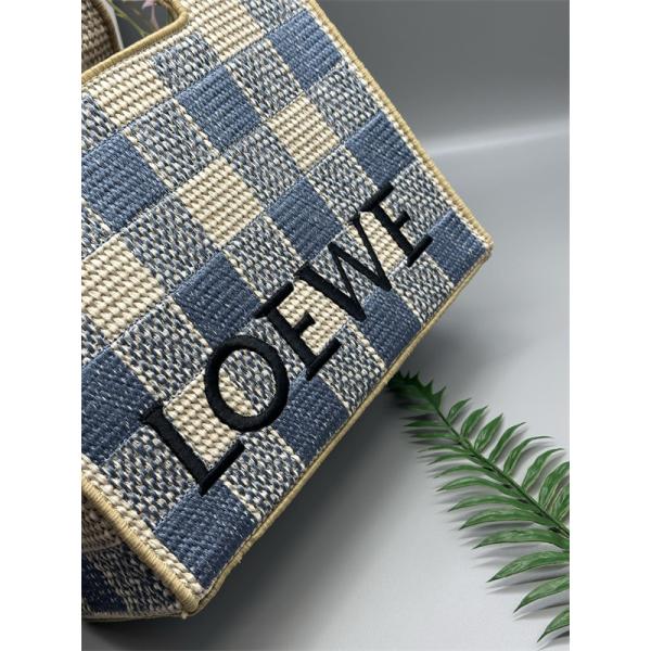 LOEWE コピー チェック柄 かごバッグ トート ストロー素材 ナチュラルデザイン ロエベ