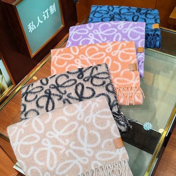 ロエベ コピー アナグラム パターン モヘア ウール ブレンド カラフル ラグジュアリー マフラー LOEWE