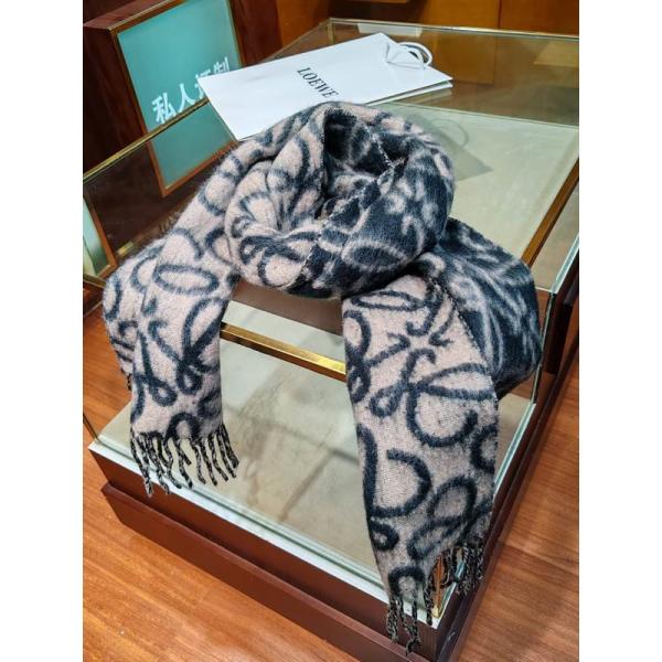 ロエベ コピー アナグラム パターン モヘア ウール ブレンド カラフル ラグジュアリー マフラー LOEWE