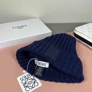 LOEWE スーパーコピー アナグラム レザー パッチ カシミヤ ブレンド リブ ニット クラシック ニット帽 ロエベ