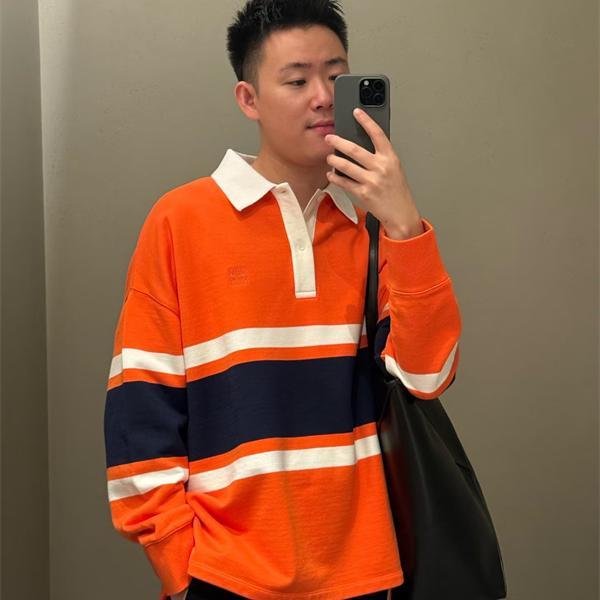注目カラー コピー ポロシャツ オレンジネイビー ストリートモード新作 LOEWE ロエベ