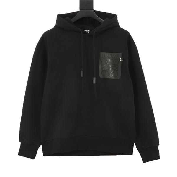 ロエベ LOEWE 偽物 パーカー ブラックレザーポケット 秋冬に映える高級感デザイン