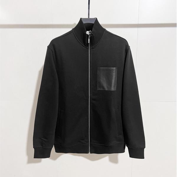 LOEWE 偽物 ジャケット ロエベ ブラックレザーポケット 高品質シンプルデザイン