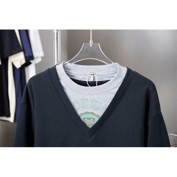 秋冬コーデ ロエベ コピー Vネック レイヤード風 パーカー 上品カジュアル LOEWE