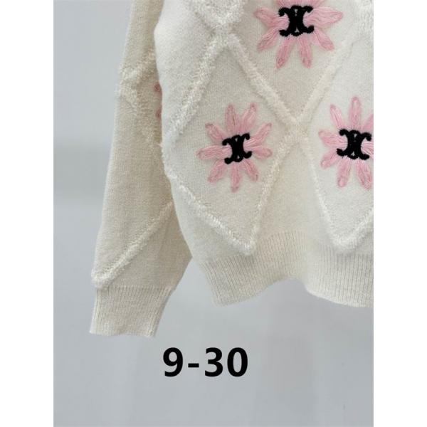  柔らかく可憐なホワイト×ピンク セリーヌ CELINE スーパーコピー フラワーニット セーター