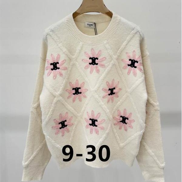 柔らかく可憐なホワイト×ピンク セリーヌ CELINE スーパーコピー フラワーニット セーター