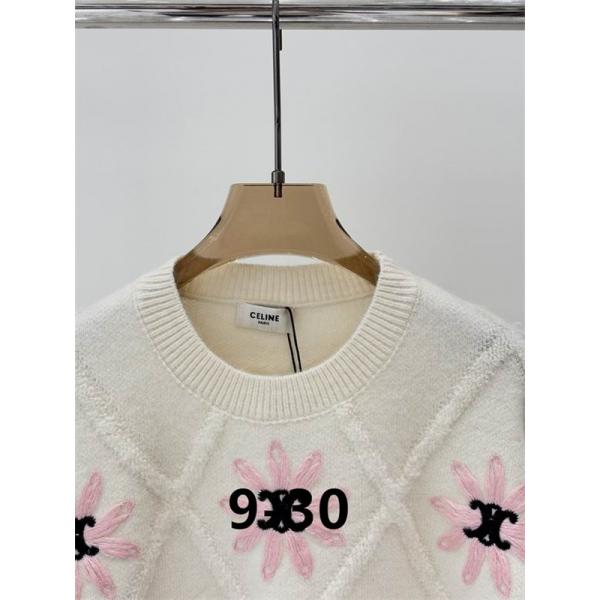  柔らかく可憐なホワイト×ピンク セリーヌ CELINE スーパーコピー フラワーニット セーター