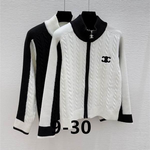 モノトーンが洗練された印象 ブラック×ホワイト セリーヌ CELINE 偽物 ジップアップ ケーブルニット