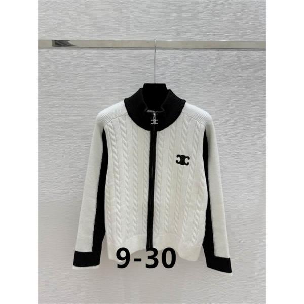 モノトーンが洗練された印象 ブラック×ホワイト セリーヌ CELINE 偽物 ジップアップ ケーブルニット