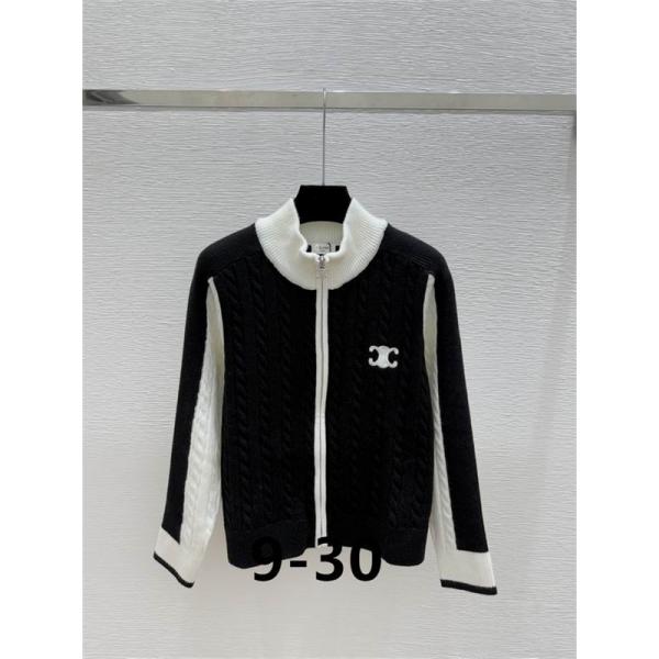 モノトーンが洗練された印象 ブラック×ホワイト セリーヌ CELINE 偽物 ジップアップ ケーブルニット