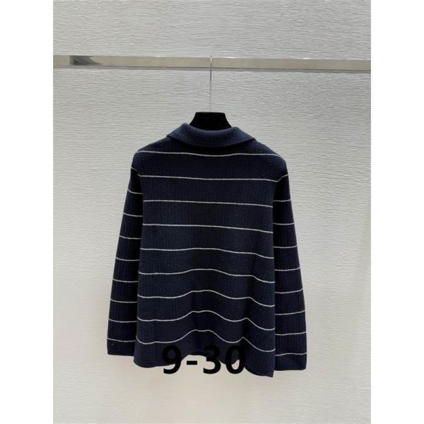 ナチュラルベージュ×ネイビー セリーヌ CELINE スーパーコピー ボーダー ニット ポロセーター