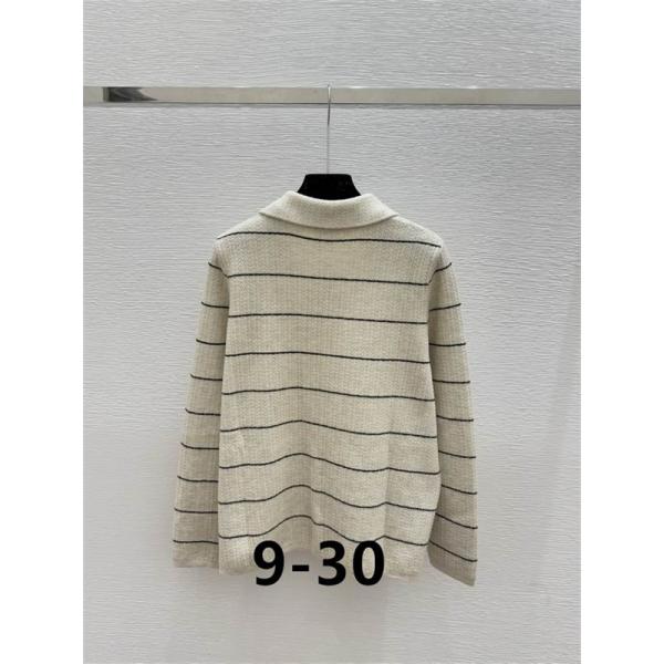 ナチュラルベージュ×ネイビー セリーヌ CELINE スーパーコピー ボーダー ニット ポロセーター
