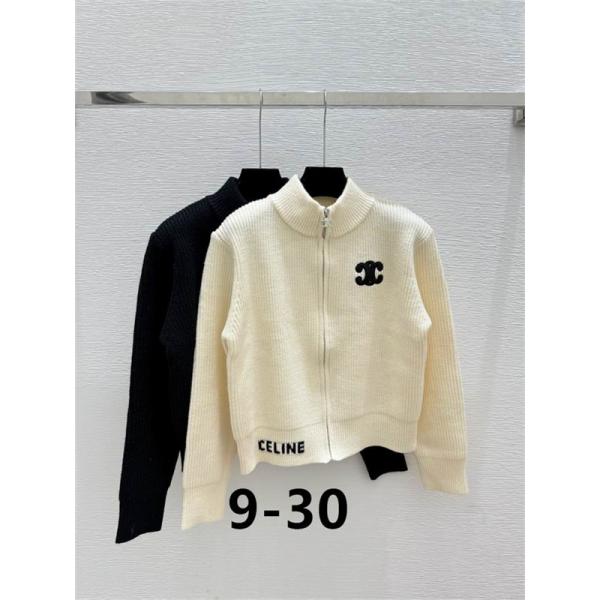 2025秋冬トレンド シックアイボリー×ブラック セリーヌ CELINE 偽物 リブジップ カーディガン