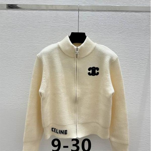 2025秋冬トレンド シックアイボリー×ブラック セリーヌ CELINE 偽物 リブジップ カーディガン