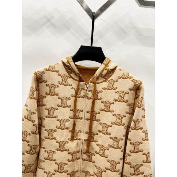 最新コレクション クラシックブラウン セリーヌ CELINE 偽物 トリオンフ総柄 ジップアップ パーカー