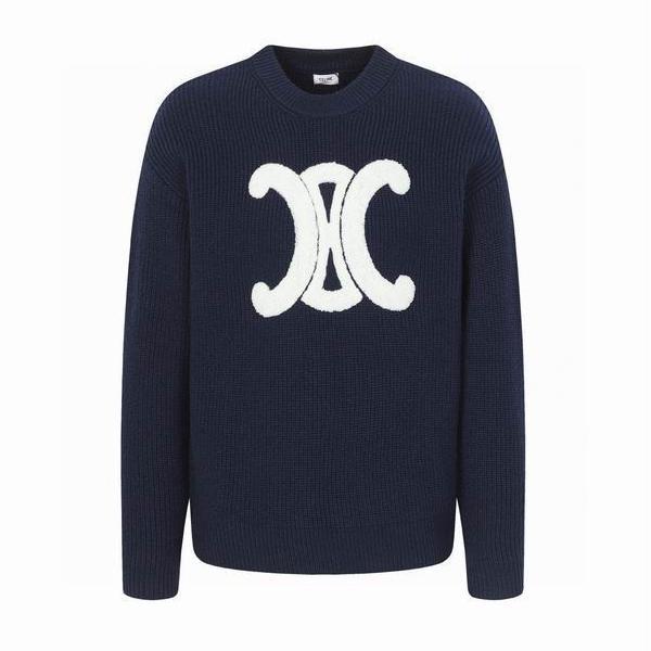 CELINE セリーヌ コピー 最新コレクション ネイビー ホワイト トリオンフロゴ ニット セーター