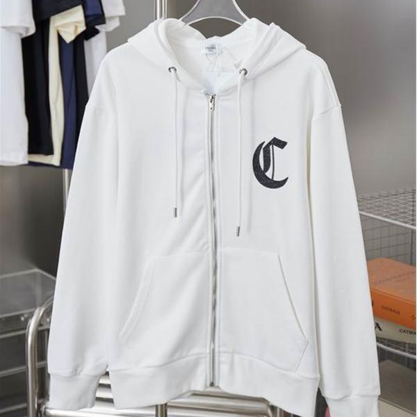 CELINE セリーヌ スーパーコピー 2025秋冬新作 ホワイト モノグラムCロゴ フーディ ジップパーカー