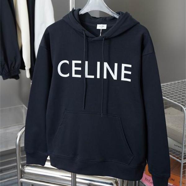 セリーヌ 偽物 CELINE 最新コレクション ネイビーロゴ フーディ スウェット パーカー 季節限定モデル