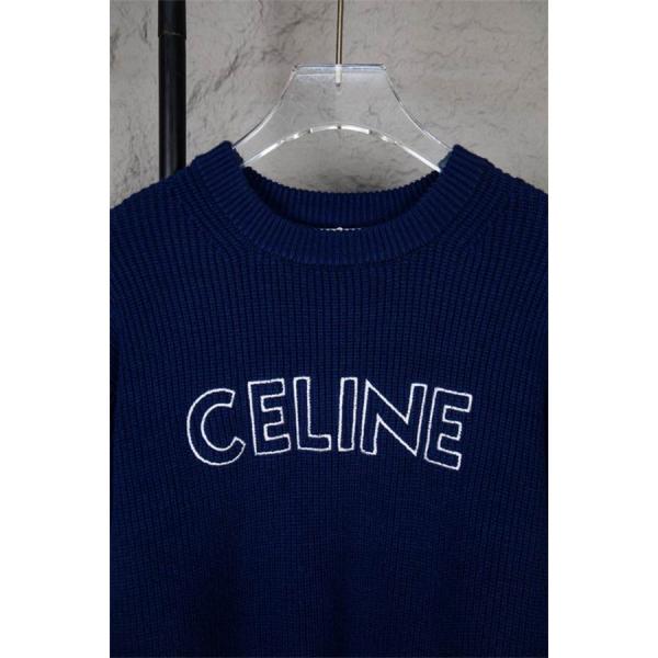 セリーヌ CELINE スーパーコピー 2025秋冬新作 ネイビー ロゴ刺繍 クルーネック ニット セーター