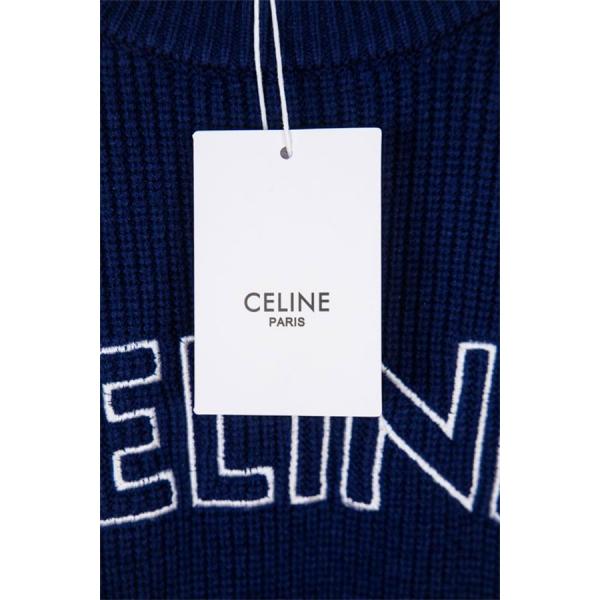 セリーヌ CELINE スーパーコピー 2025秋冬新作 ネイビー ロゴ刺繍 クルーネック ニット セーター