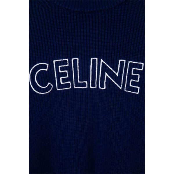 セリーヌ CELINE スーパーコピー 2025秋冬新作 ネイビー ロゴ刺繍 クルーネック ニット セーター