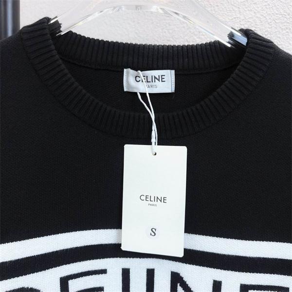 CELINE セリーヌ 偽物 2025秋冬 ブラック×ホワイト ボーダーロゴ ニット セーター 人気急上昇アイテム