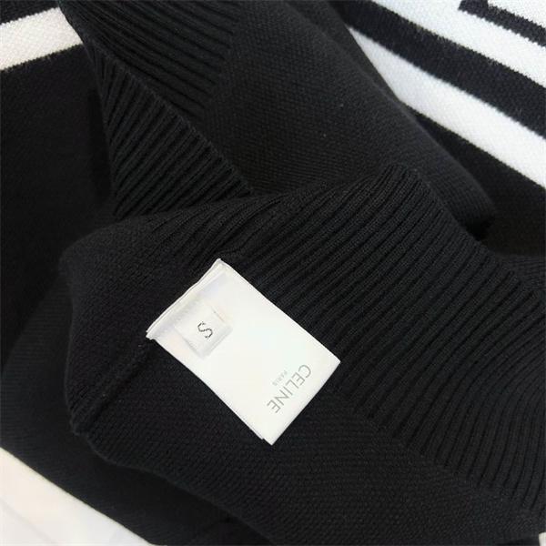 CELINE セリーヌ 偽物 2025秋冬 ブラック×ホワイト ボーダーロゴ ニット セーター 人気急上昇アイテム