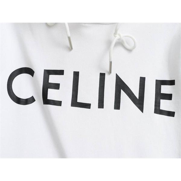 CELINE セリーヌ 偽物 最新コレクション ホワイト ビッグロゴ フーディ パーカー 2025AW注目アイテム