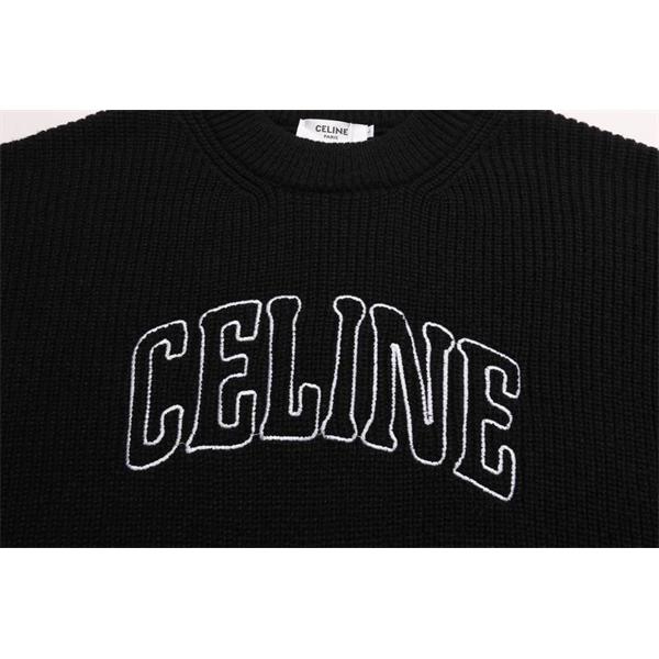 高級感漂うブラックカラー 最新コレクション ロゴ刺繍 クルーネック セリーヌ CELINE コピー セーター