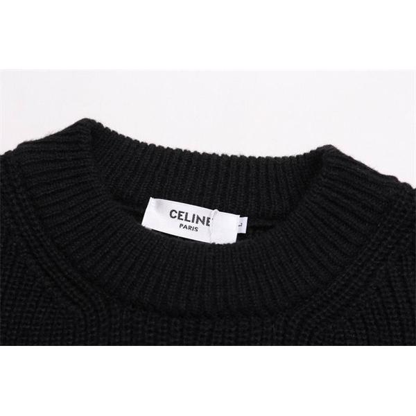 高級感漂うブラックカラー 最新コレクション ロゴ刺繍 クルーネック セリーヌ CELINE コピー セーター