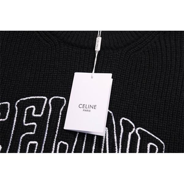 高級感漂うブラックカラー 最新コレクション ロゴ刺繍 クルーネック セリーヌ CELINE コピー セーター