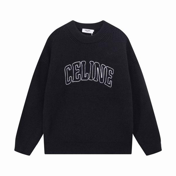 高級感漂うブラックカラー 最新コレクション ロゴ刺繍 クルーネック セリーヌ CELINE コピー セーター