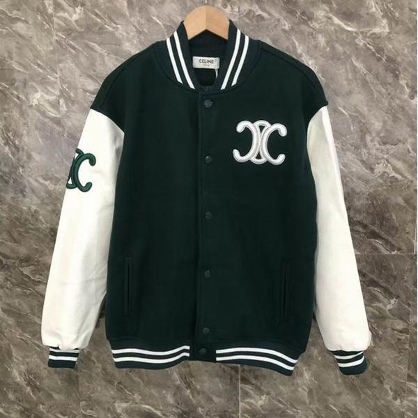 セリーヌ CELINE 偽物 グリーン ホワイト 配色が美しい 2025秋冬新作 トリオンフ刺繍 ジャケット