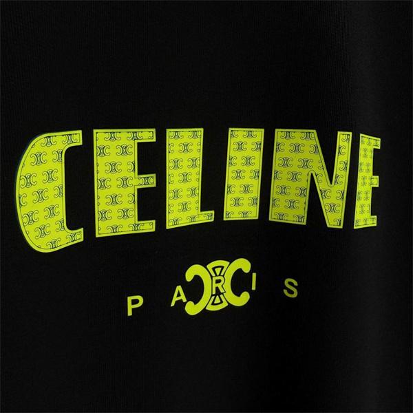 モード感溢れる セリーヌ CELINE 偽物 025秋冬新作 ブラック×イエロー ロゴプリント スウェット トレーナー