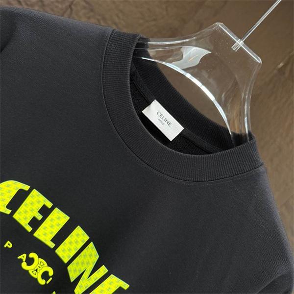モード感溢れる セリーヌ CELINE 偽物 025秋冬新作 ブラック×イエロー ロゴプリント スウェット トレーナー